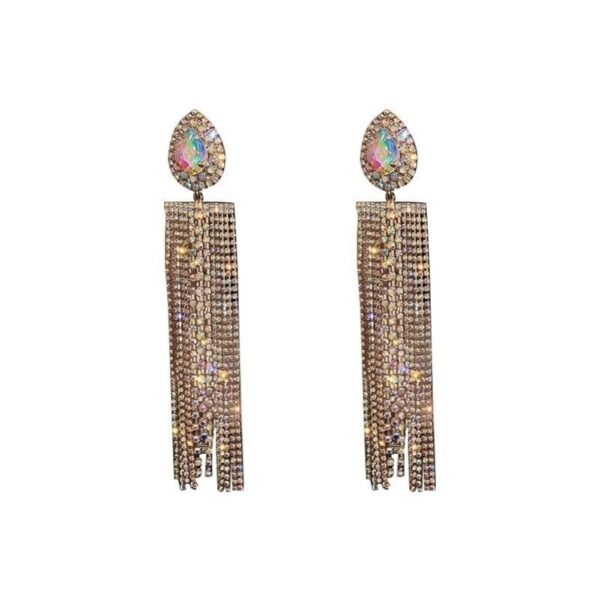 Women's Fashion Drops With Diamonds Long Tassel Earrings