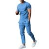 Solid Color Casual Round Neck Short Sleeves T-shirt Trousers Two-piece Set