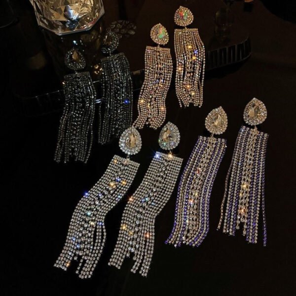 Women's Fashion Drops With Diamonds Long Tassel Earrings